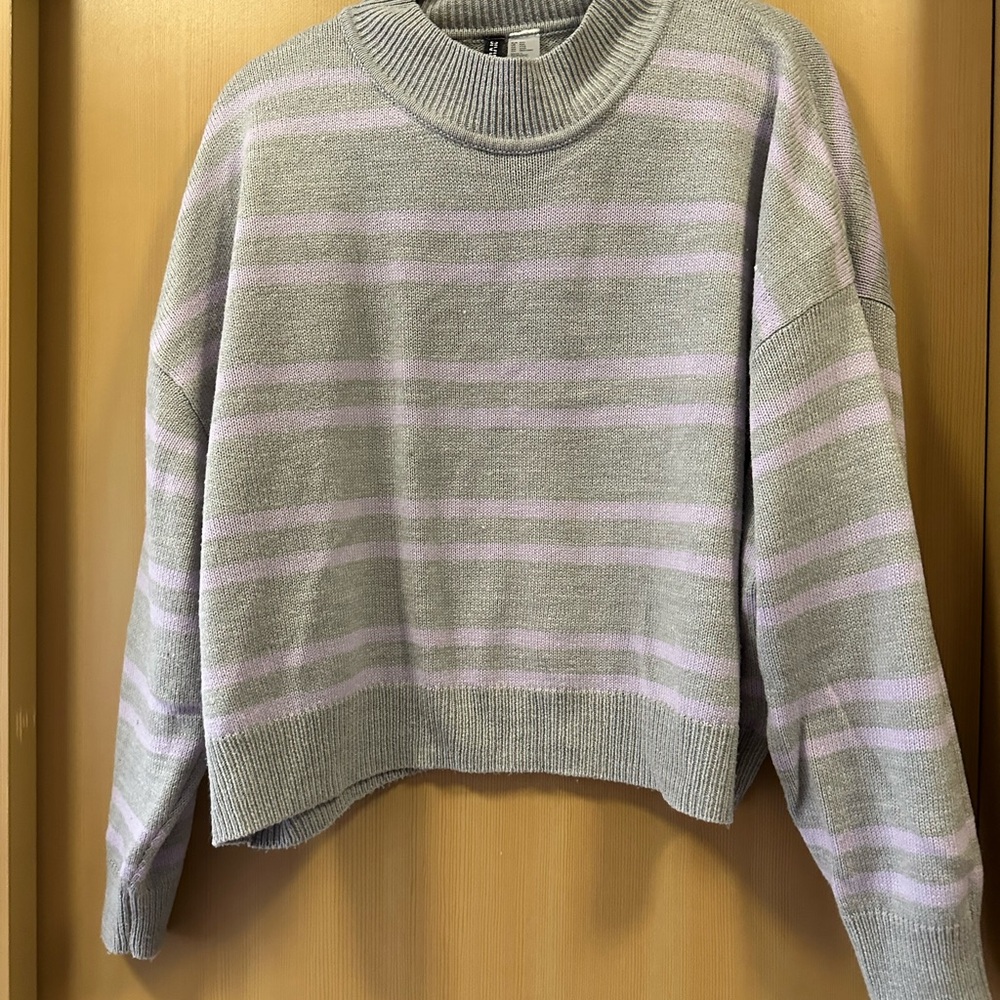 💙 H&M Gray and Purple Crew Neck Sweater